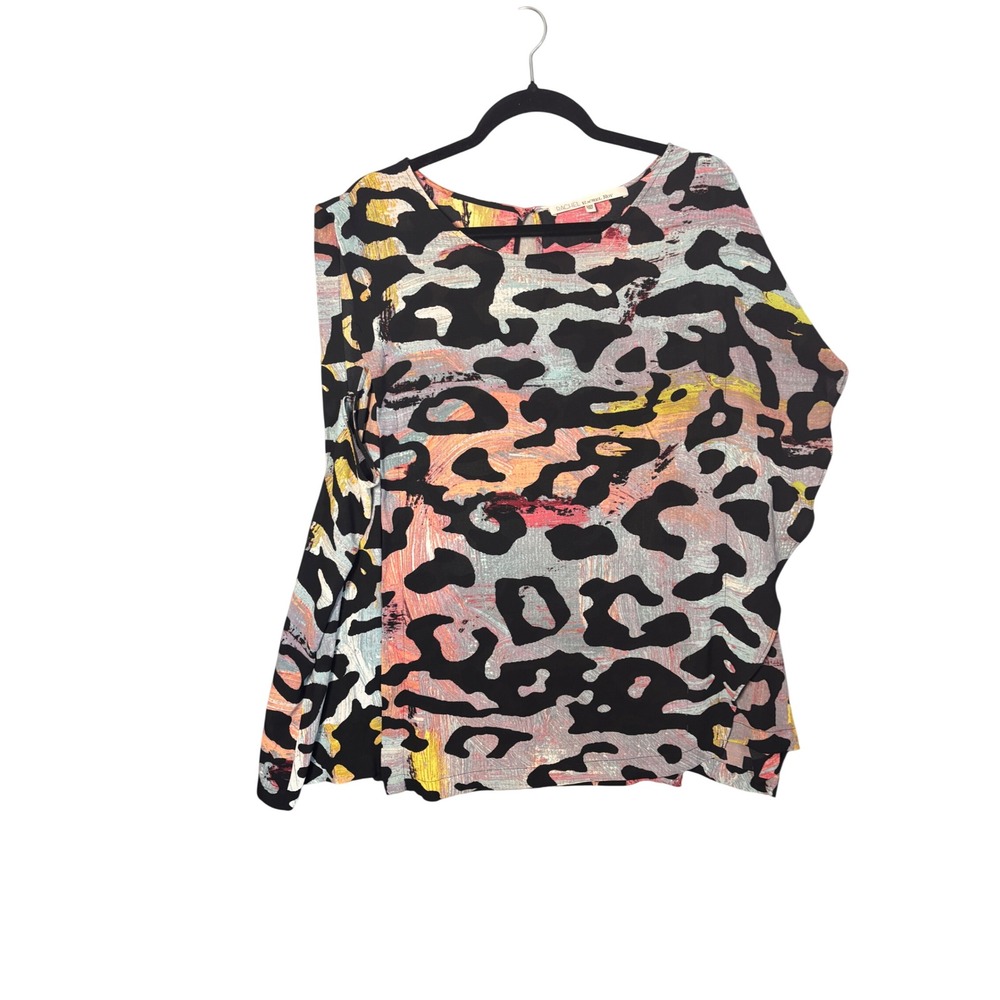 Rachel Rachel Roy Womens Blouse 24W Multi Color Abstract Animal Print Modern